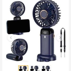 Rechargeable Handy Fan With Led Digital Display & Holder Belt Rope
